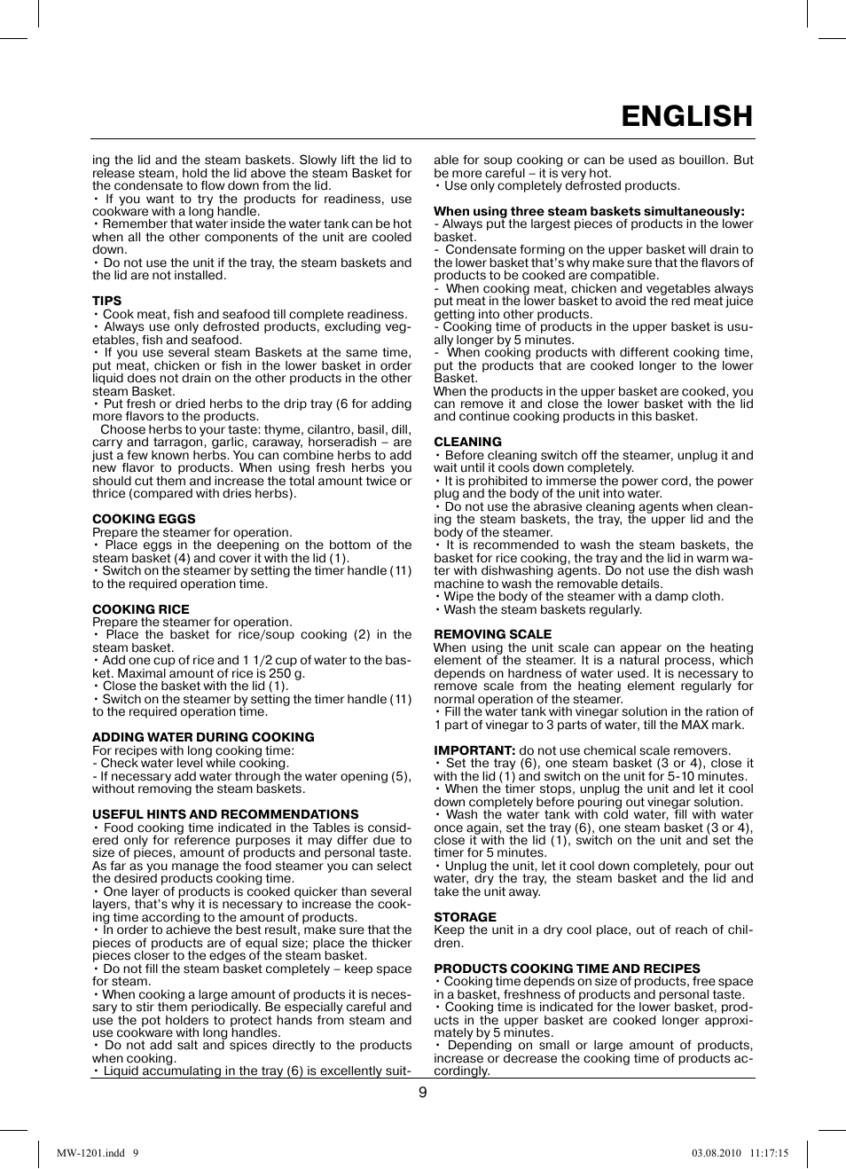English | MAXWELL MW-1201 W User Manual | Page 9 / 44