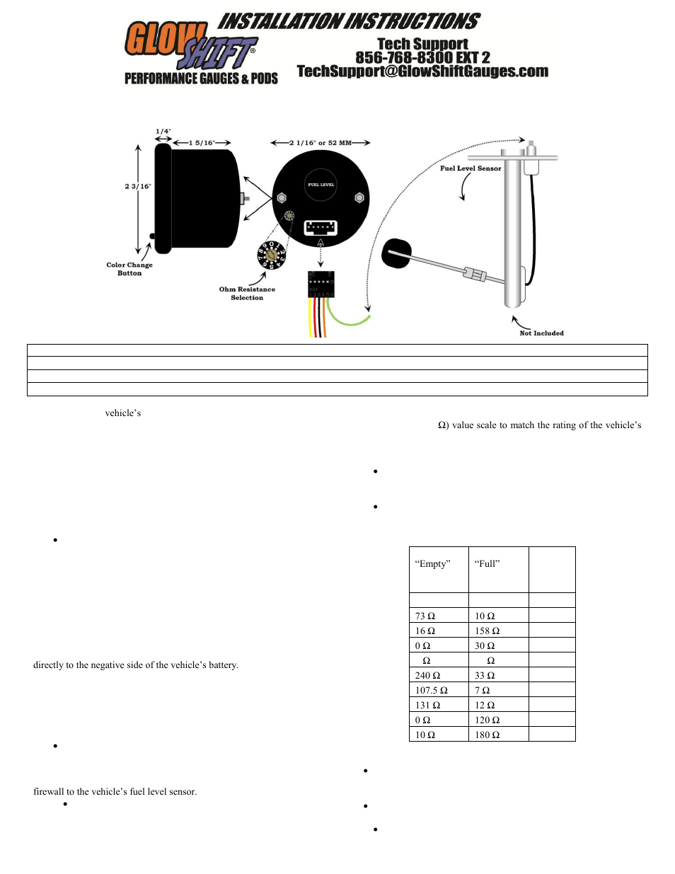 GlowShift 7 Color Series Fuel Level Gauge User Manual | 3 pages