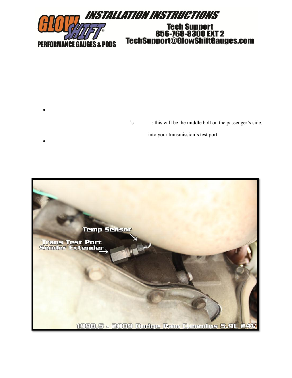 GlowShift 94-08 Dodge Ram Transmission Test Port Extender User Manual | 1 page