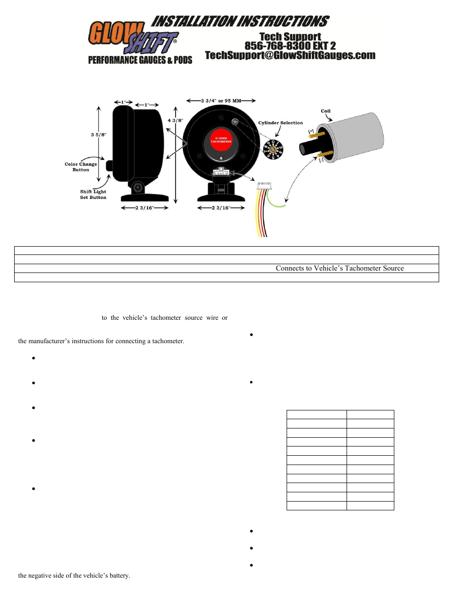 GlowShift 7 Color 3,34 Inch Series Tachometer User Manual | 3 pages