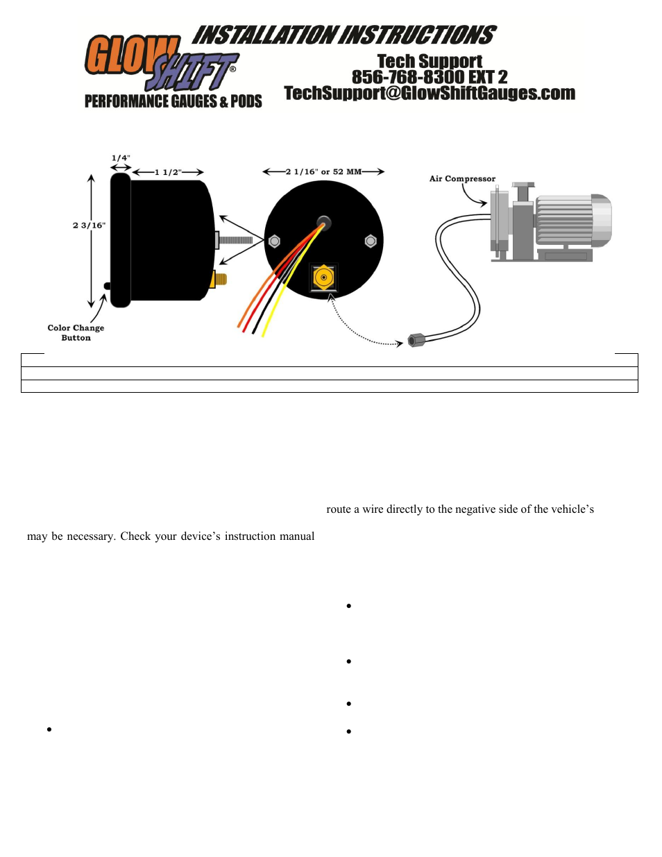 GlowShift 7 Color Series 200 PSI Air Pressure Gauge User Manual | 3 pages