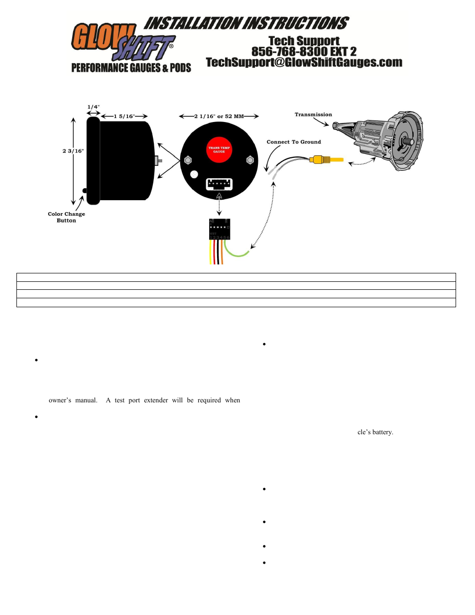 GlowShift 7 Color Series Transmission Temperature Gauge User Manual | 3 pages