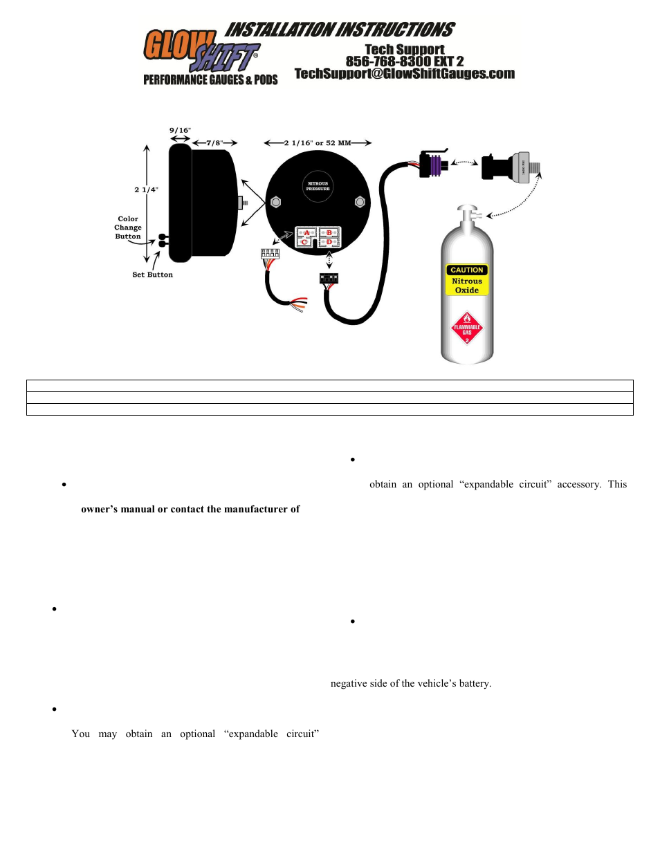 GlowShift Elite 10 Color Nitrous Pressure Gauge User Manual | 3 pages