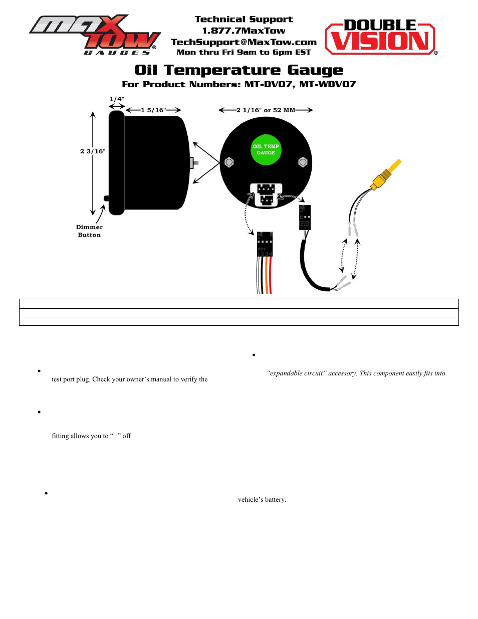 GlowShift MaxTow Series Oil Temperature Gauge User Manual | 3 pages