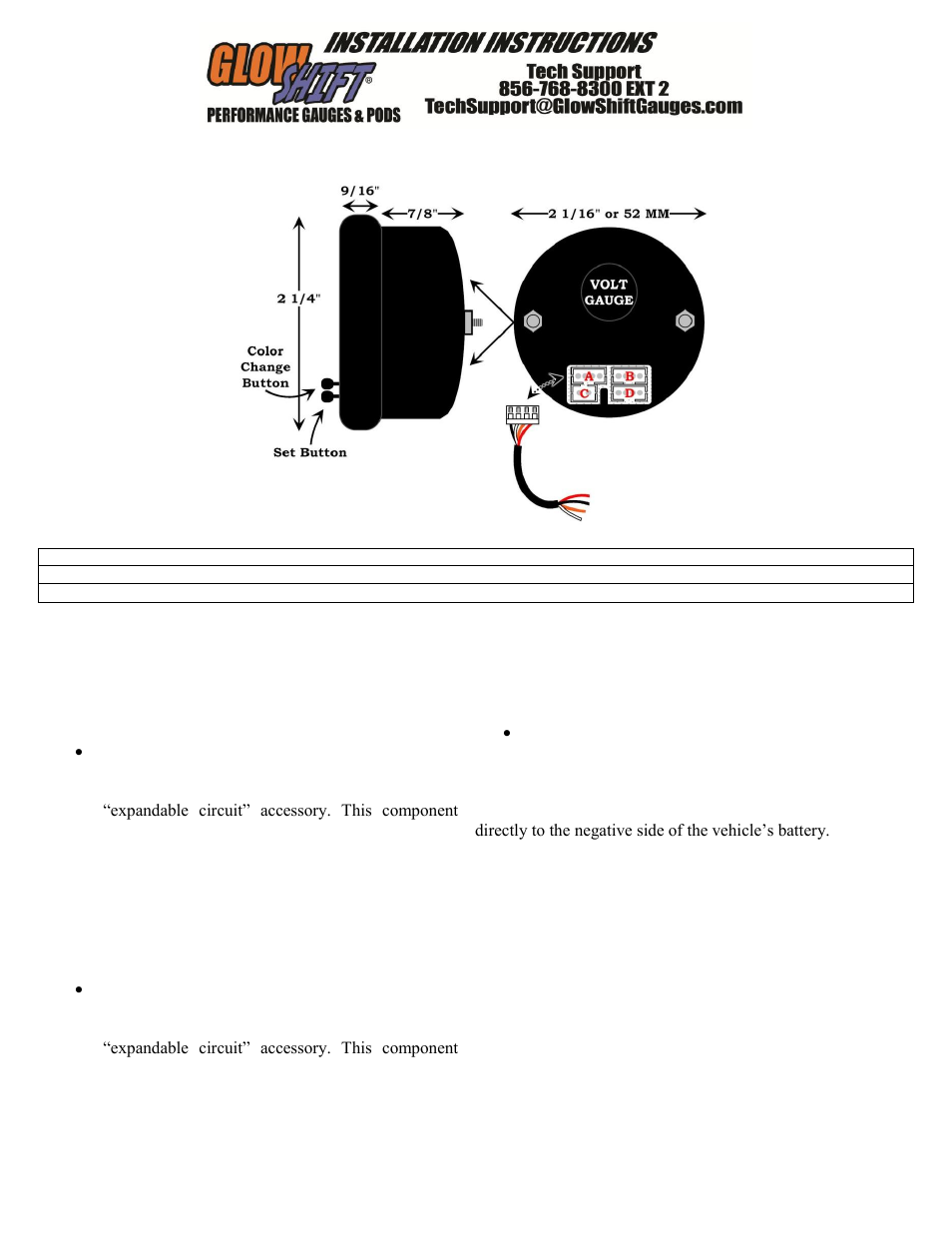 GlowShift Elite 10 Color Volt Gauge User Manual | 3 pages