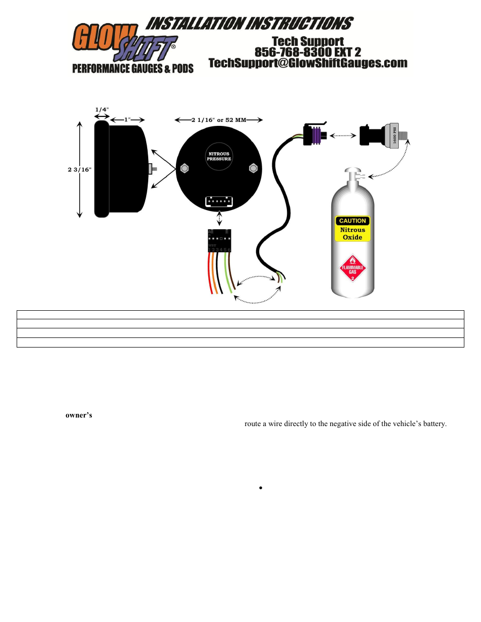 GlowShift Digital Series Nitrous Pressure Gauge User Manual | 3 pages