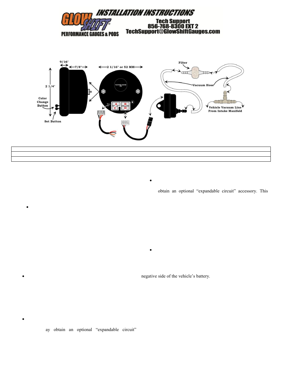 GlowShift Elite 10 Color Series Vacuum Gauge User Manual | 3 pages