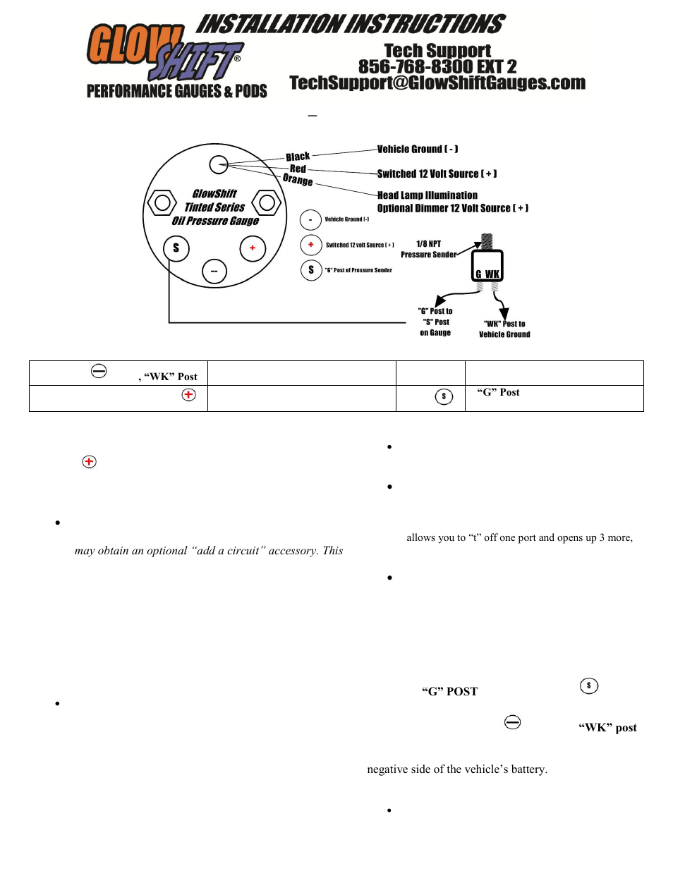 GlowShift Tinted Series Oil Pressure Gauge User Manual | 3 pages