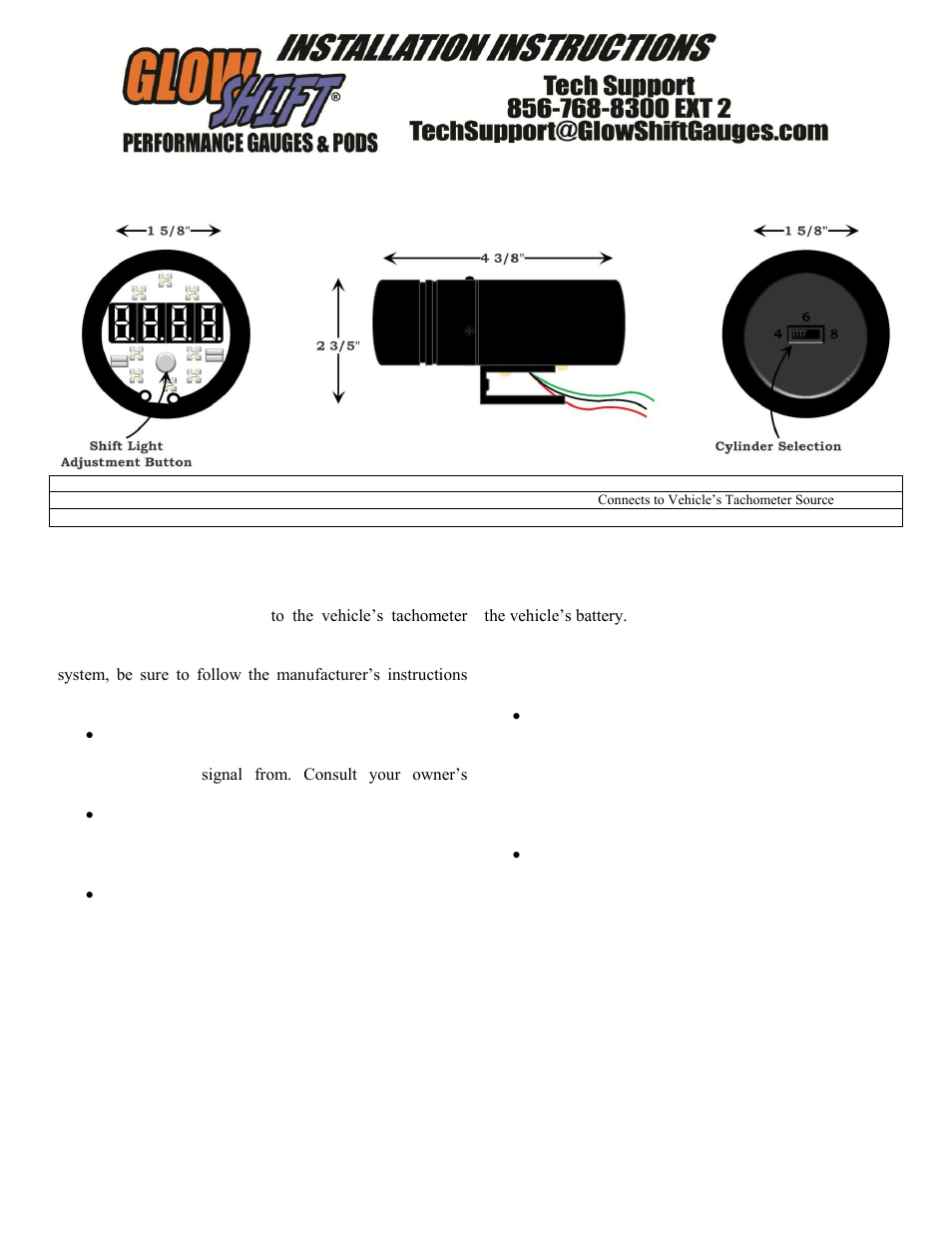 GlowShift Digital Tachometer w_ Shift Light User Manual | 2 pages