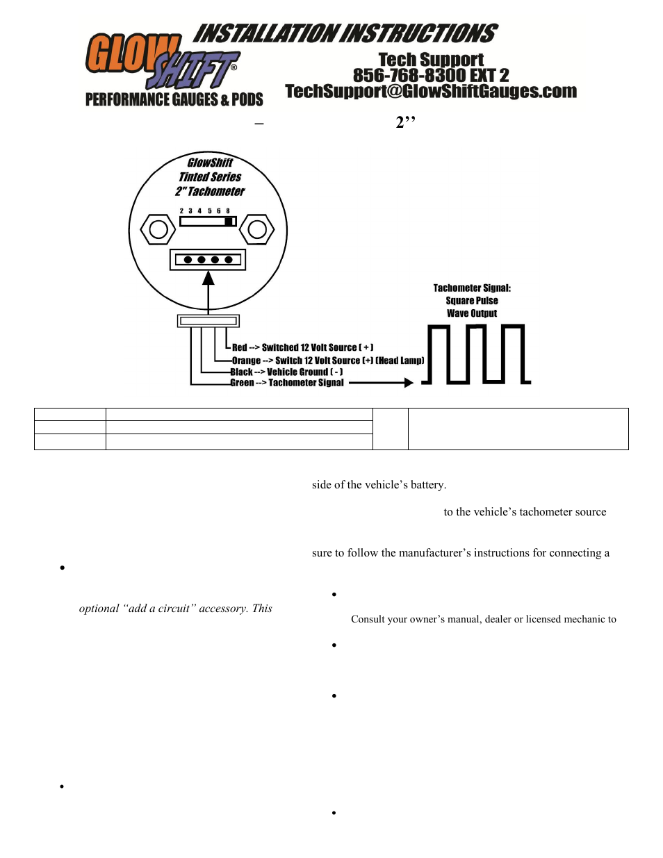 GlowShift Tinted Series 0~10,000RPM - 2’’ Tachometer User Manual | 3 pages