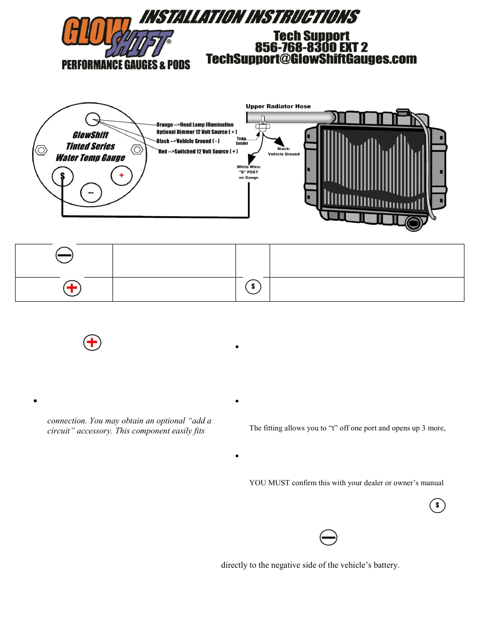GlowShift Tinted Series Water Temperature Gauge User Manual | 3 pages