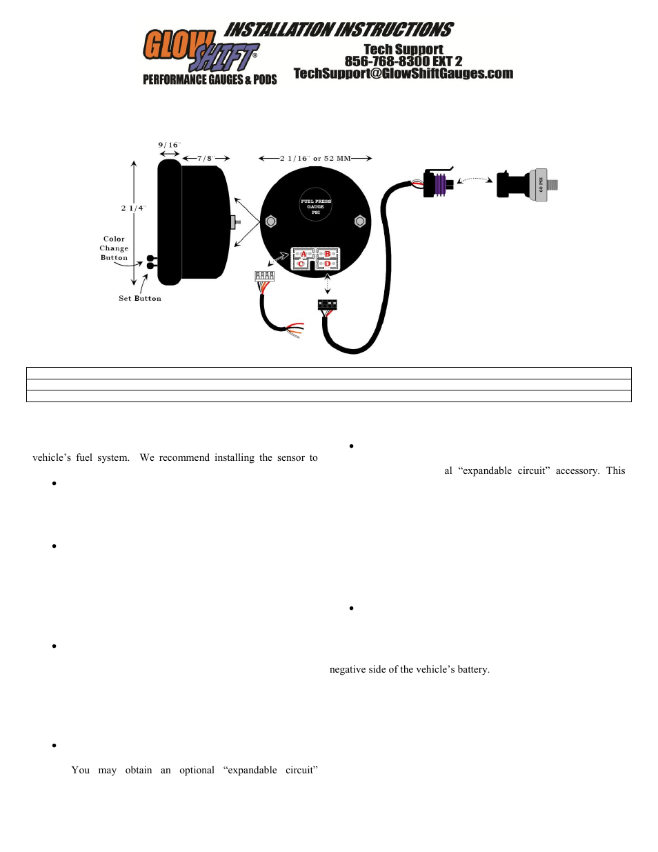 GlowShift Elite 10 Color 30 PSI Fuel Pressure Gauge User Manual | 3 pages