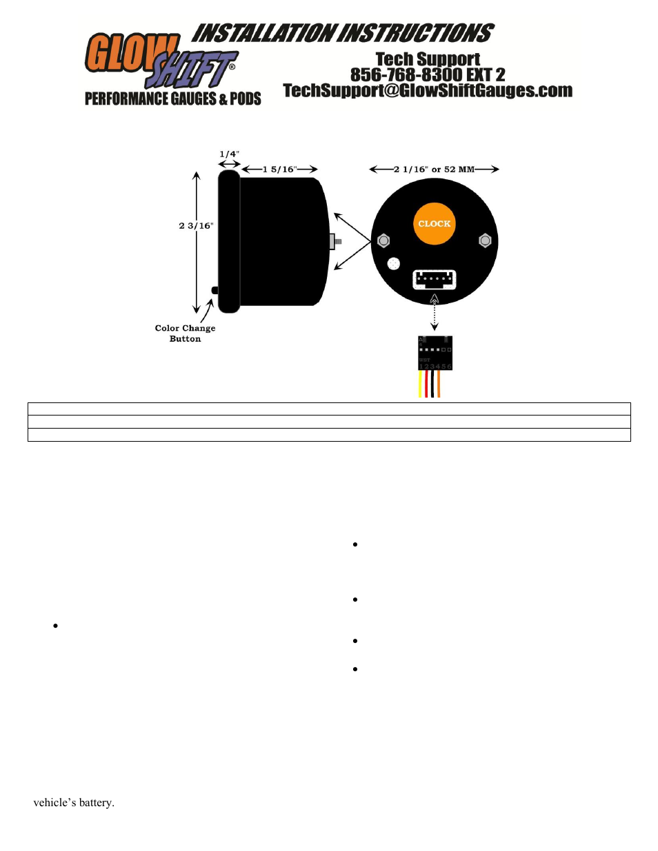 GlowShift 7 Color Series Clock Gauge User Manual | 3 pages
