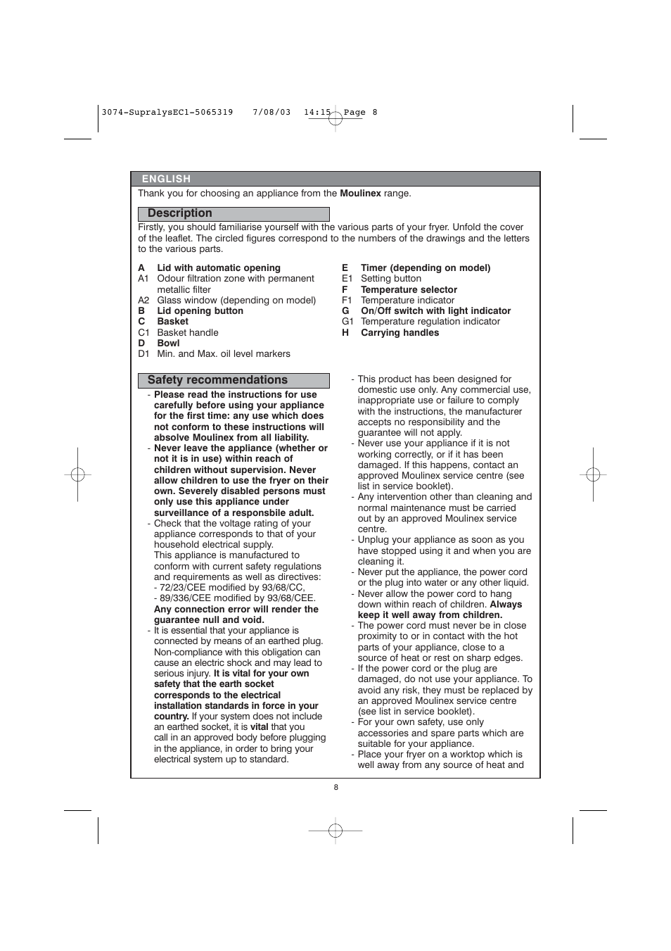 Moulinex AKGC SUPRALYS User Manual | Page 11 / 70
