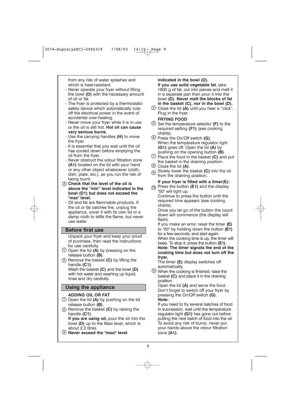 Before first use, Using the appliance | Moulinex AKGC SUPRALYS User Manual | Page 12 / 70