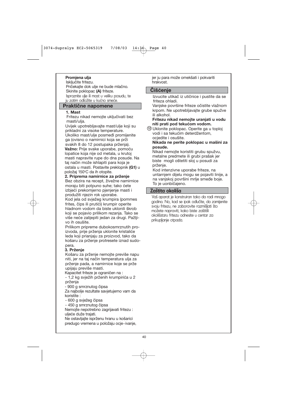 Zaštita okoliša | Moulinex AKGC SUPRALYS User Manual | Page 43 / 70