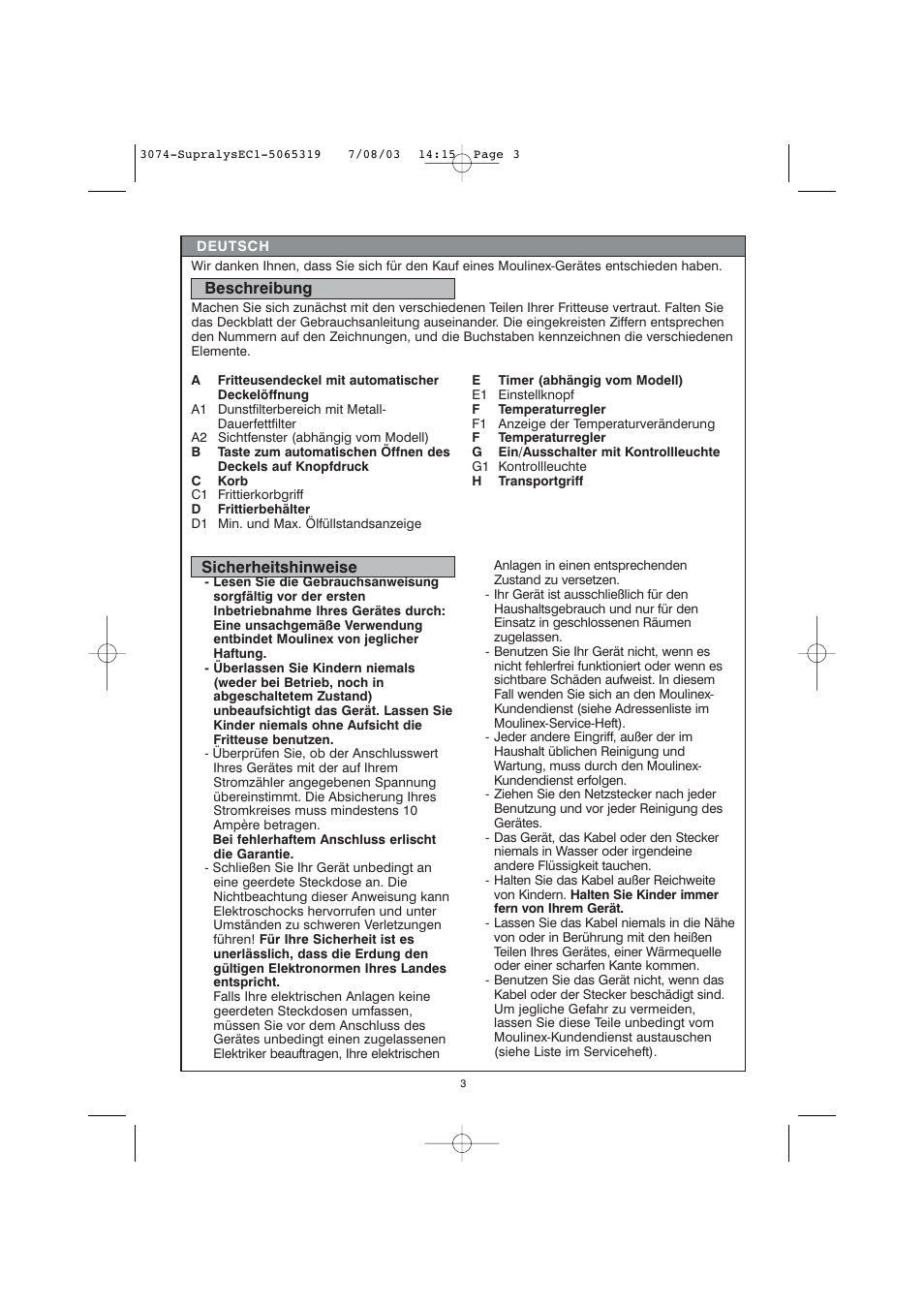 Moulinex AKGC SUPRALYS User Manual | Page 6 / 70