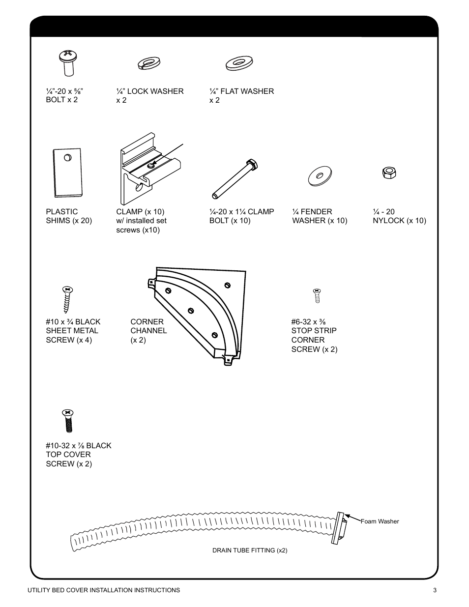 Hardware kit | Pace-Edwards Manual Retractable Utility Bed User Manual | Page 3 / 12