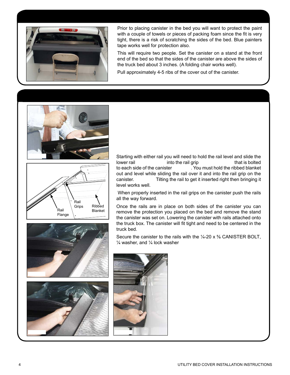 Installing the horizontal rails, Place the canister | Pace-Edwards Manual Retractable Utility Bed User Manual | Page 4 / 12