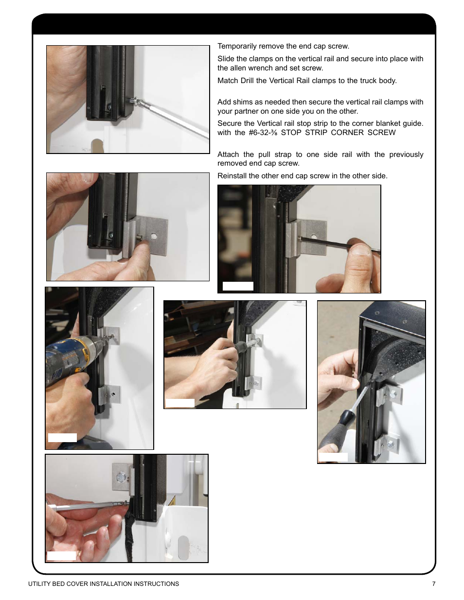 Install vertical rail clamps | Pace-Edwards Manual Retractable Utility Bed User Manual | Page 7 / 12