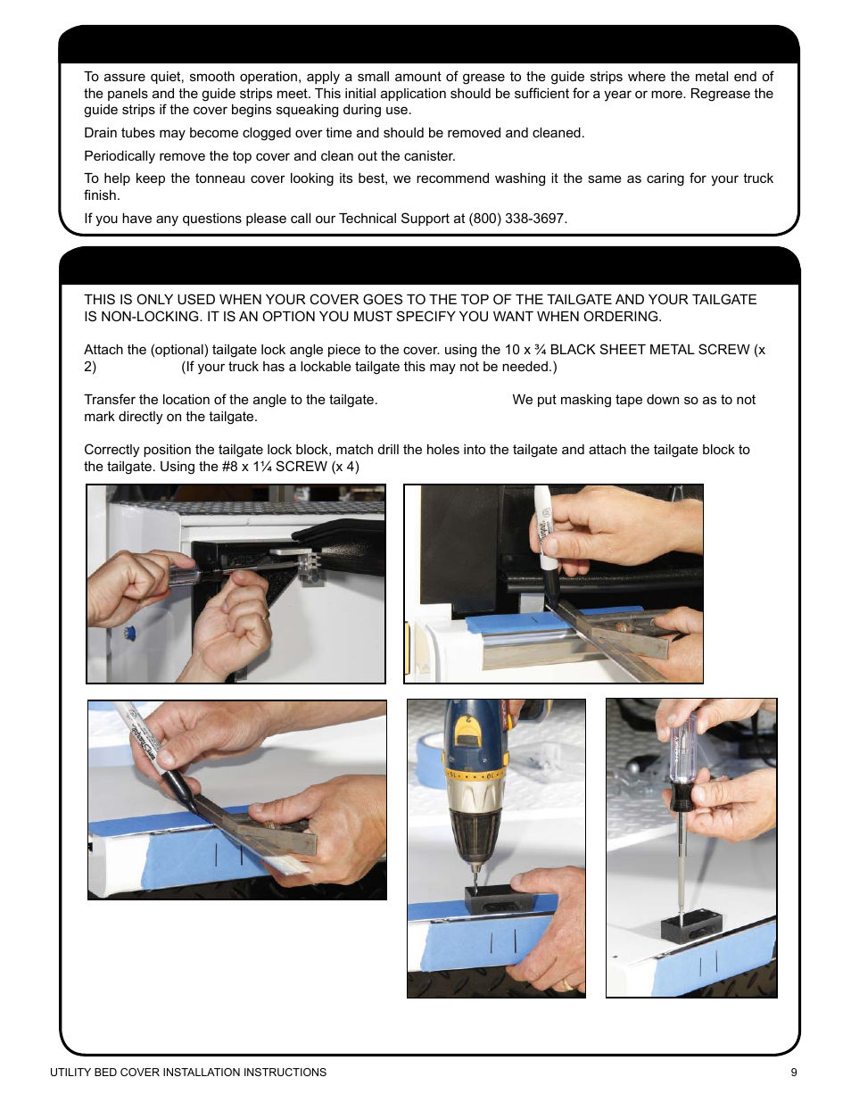 Installing the optional tailgate lock, Helpful maintenance hints | Pace-Edwards Manual Retractable Utility Bed User Manual | Page 9 / 12