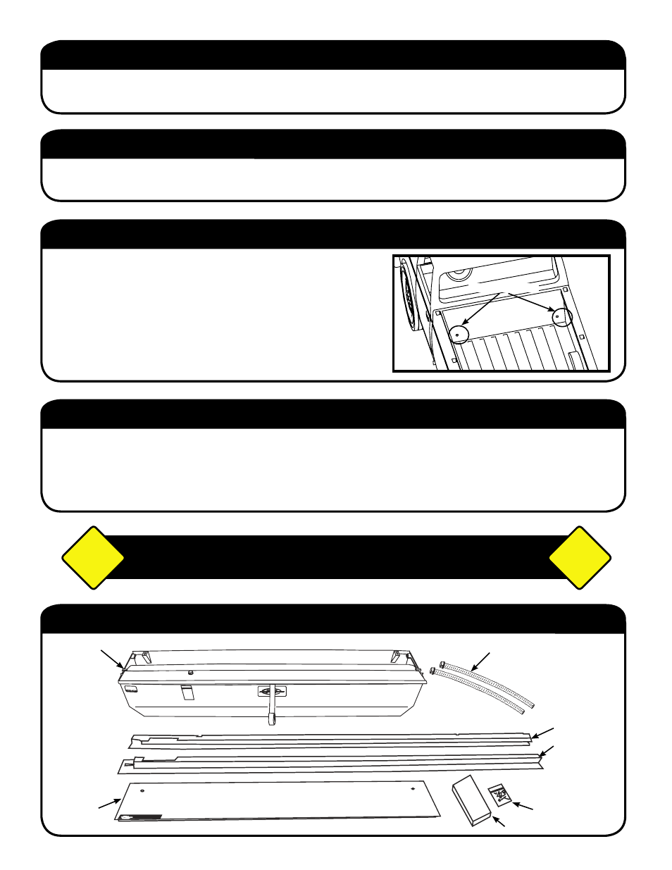 Drain hole locations, Packaging contents, Step 1: remove packaging plywood & hardware | Tools required for assembly: before you start, Caution | Pace-Edwards JR Series Chevy w_Cargo Management System option User Manual | Page 2 / 8