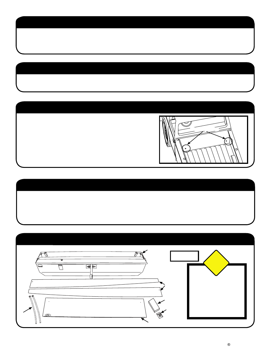 Drain hole locations, Tools required for assembly: before you start, Packaging contents | Step 1: remove packaging plywood & hardware, Caution | Pace-Edwards JR Series Nissan Frontier SB User Manual | Page 2 / 8