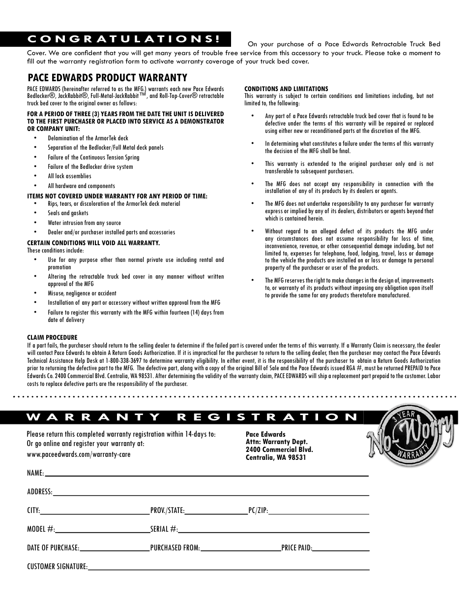 Pace edwards product warranty | Pace-Edwards BL Toyota 07-Current Tundra User Manual | Page 8 / 8