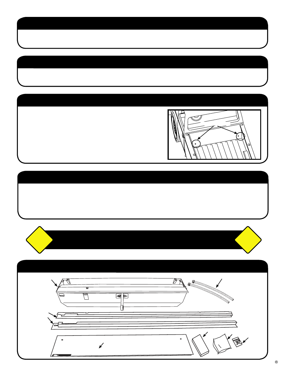 Drain hole locations, Before you start, Packaging contents | Tools required for assembly, Step 1: remove packaging plywood & hardware, Caution, Discard plywood packaging and bolts | Pace-Edwards JR Series Toyota Tacoma User Manual | Page 2 / 8