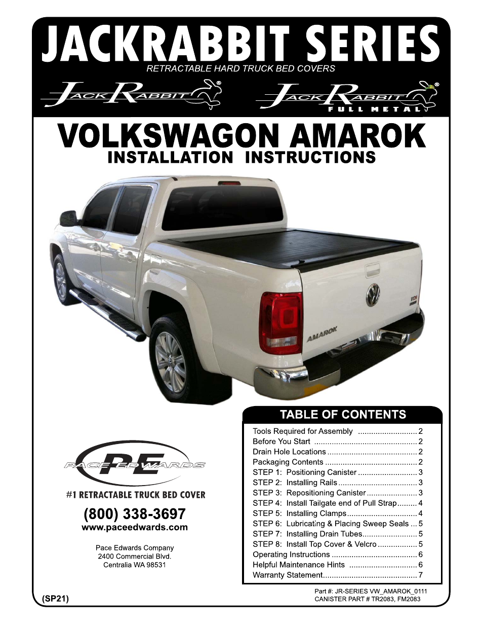 Pace-Edwards JR Series Volkswagon Amarok User Manual | 8 pages