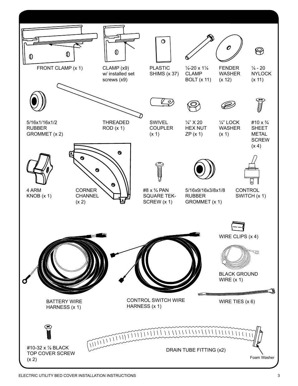 Hardware kit | Pace-Edwards Electric Retractable Utility Bed User Manual | Page 3 / 12