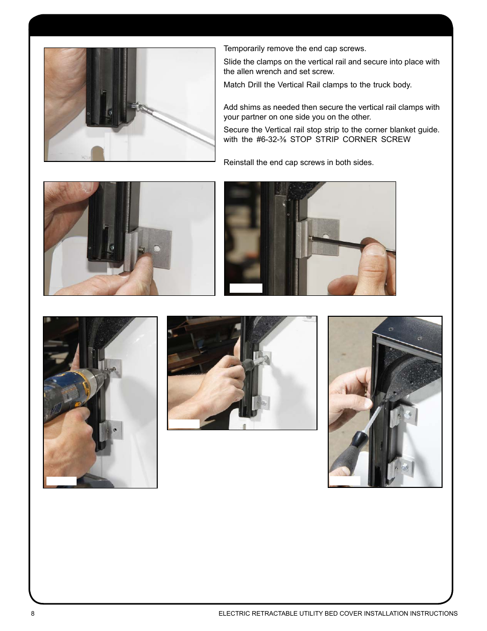 Install vertical rail clamps | Pace-Edwards Electric Retractable Utility Bed User Manual | Page 8 / 12