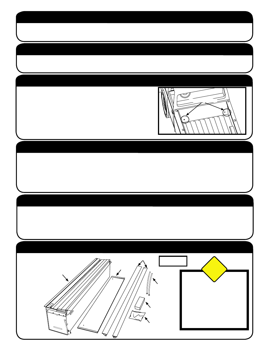 Drain hole locations, Tools required for assembly: before you start, Step 1: remove contents & plywood packaging | Caution | Pace-Edwards BL Chevy 07-Current (with Cargo Management System) User Manual | Page 2 / 8