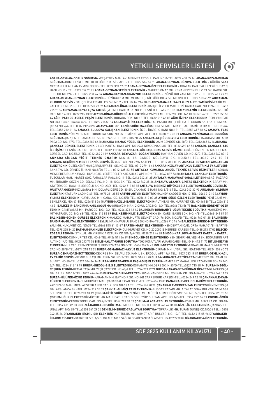 Yetk‹l‹ serv‹sler l‹stes | SINBO SDF 3825 User Manual | Page 41 / 48