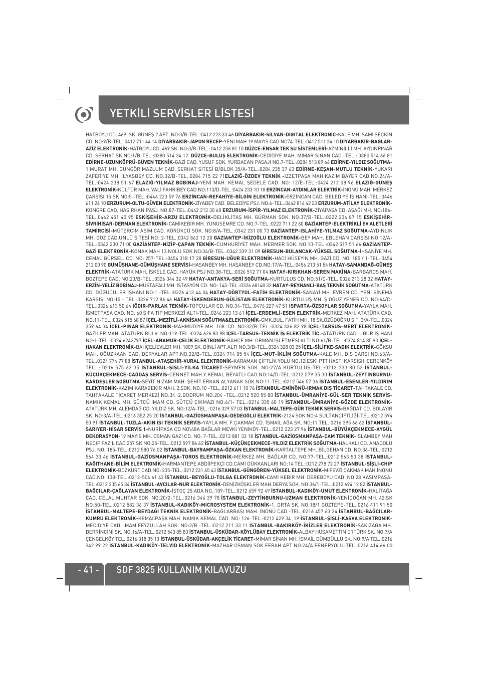Yetk‹l‹ serv‹sler l‹stes | SINBO SDF 3825 User Manual | Page 42 / 48