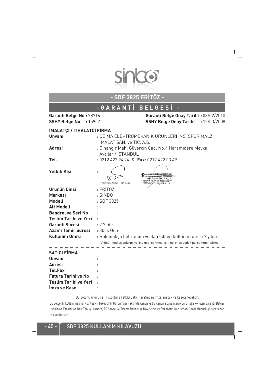SINBO SDF 3825 User Manual | Page 46 / 48