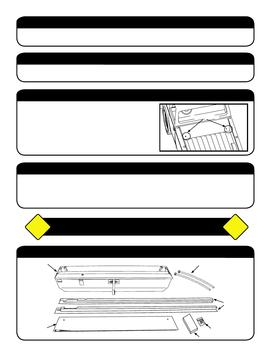 Drain hole locations, Packaging contents, Step 1: remove packaging plywood & hardware | Tools required for assembly: before you start, Caution | Pace-Edwards JR Series Toyota Tundra User Manual | Page 2 / 8