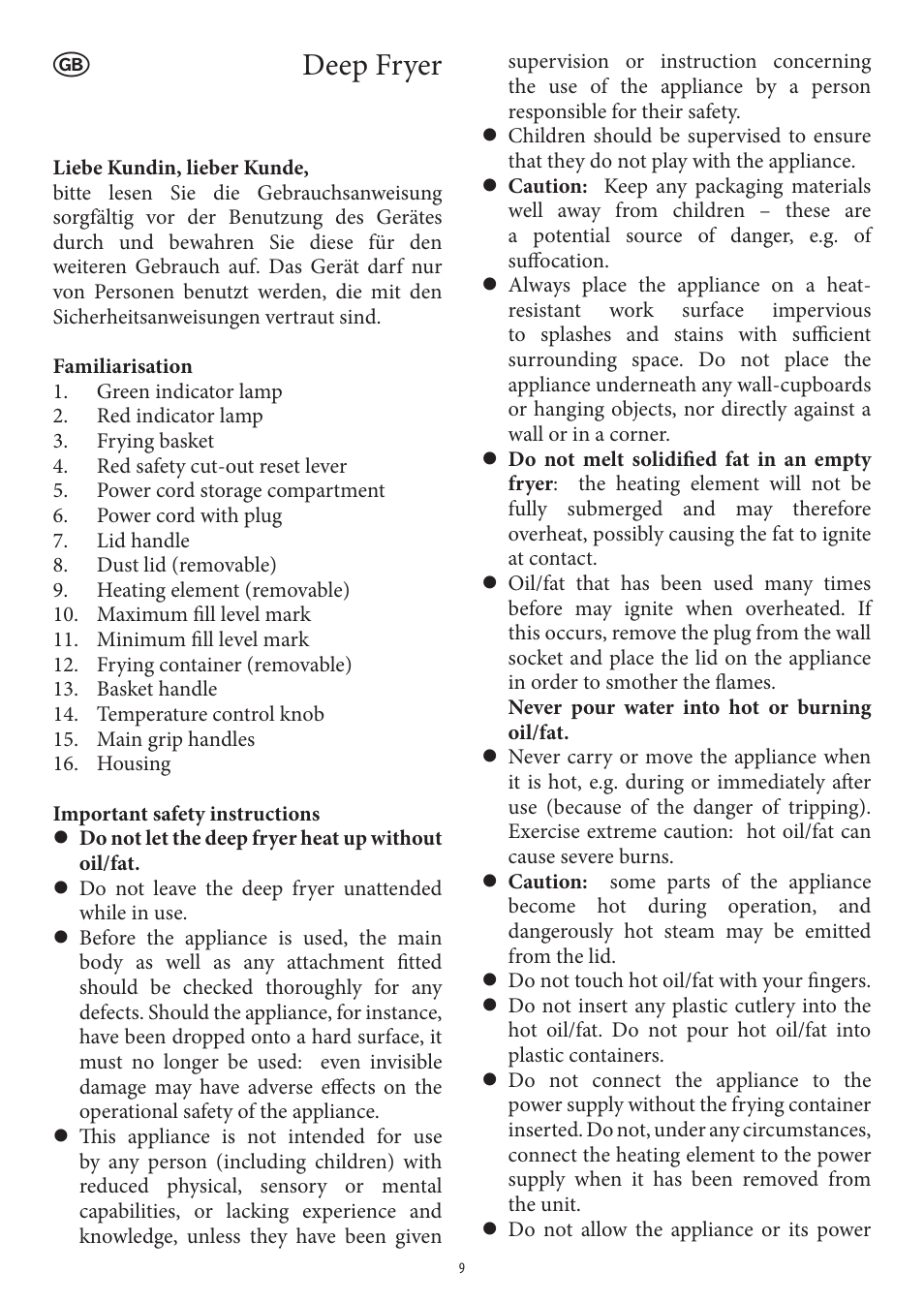 Deep fryer | SEVERIN FR 2414 User Manual | Page 9 / 70