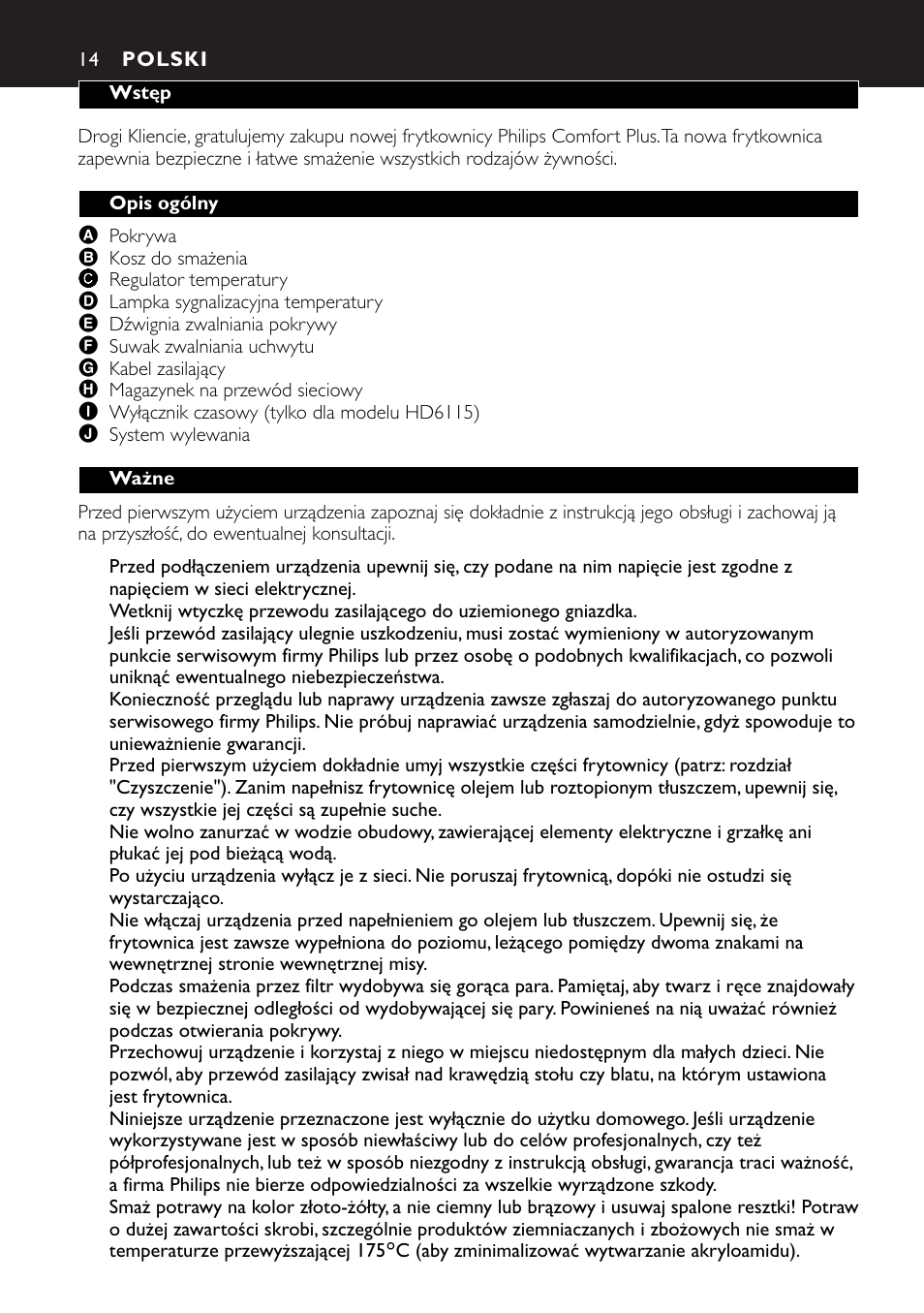 Polski 14 | Philips HD6111 User Manual | Page 14 / 136