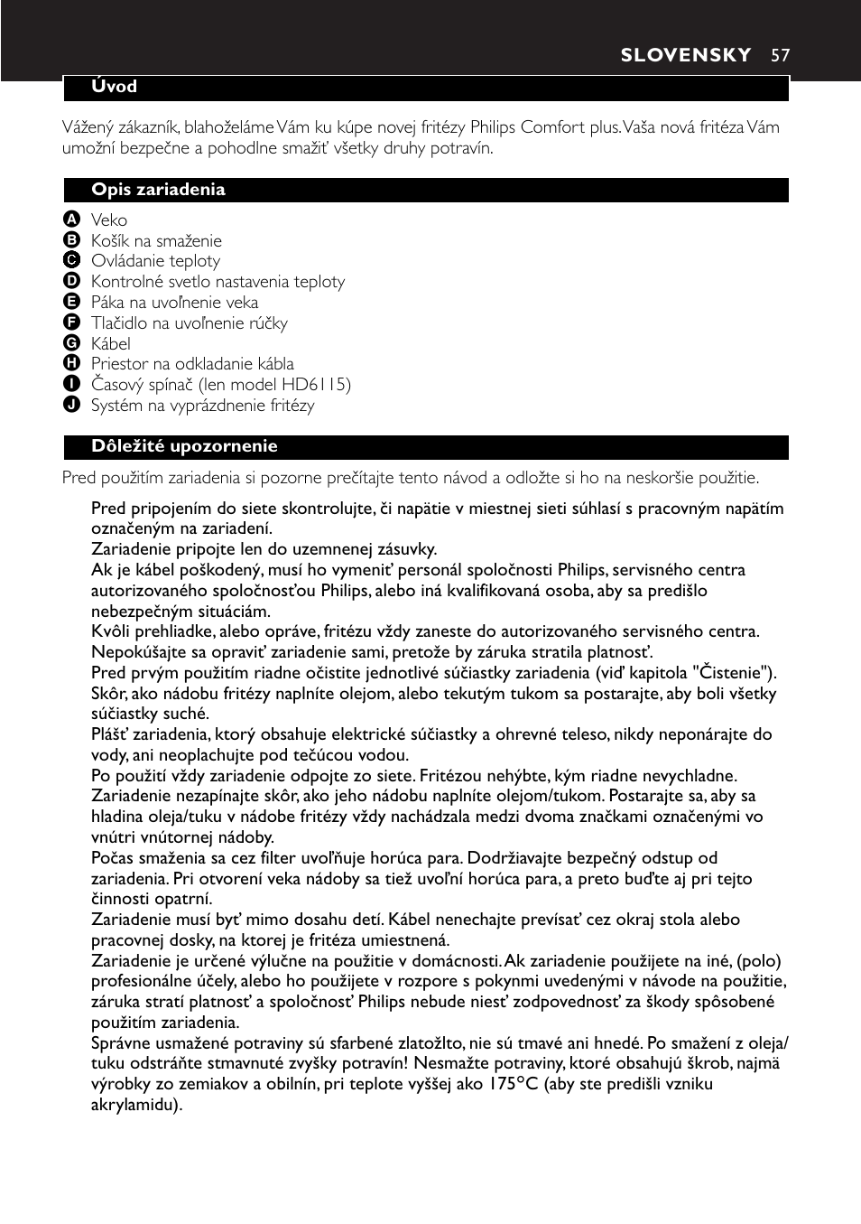 Slovensky 57 | Philips HD6111 User Manual | Page 57 / 136