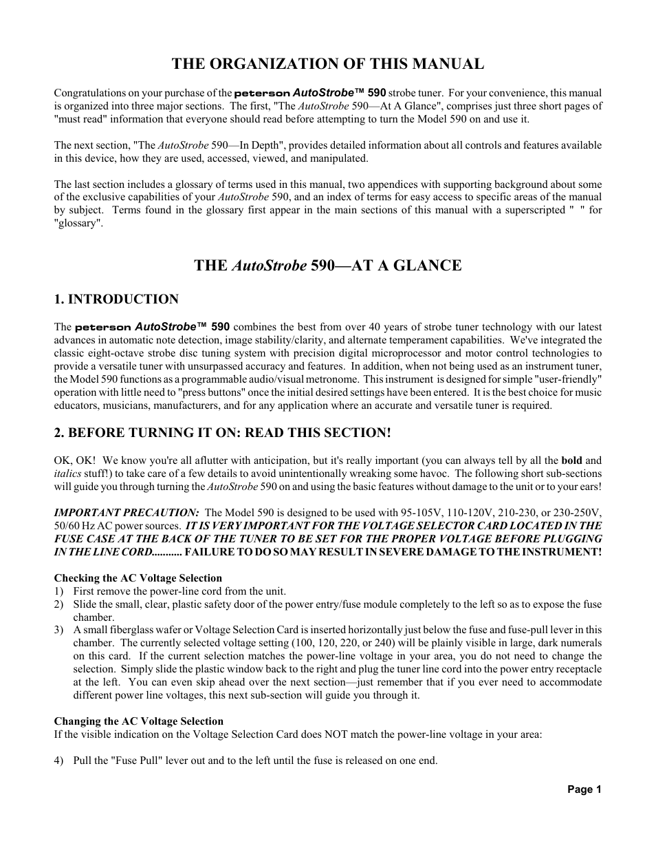 The organization of this manual, The autostrobe 590—at a glance | Peterson AutoStrobe 590 User Manual | Page 3 / 30