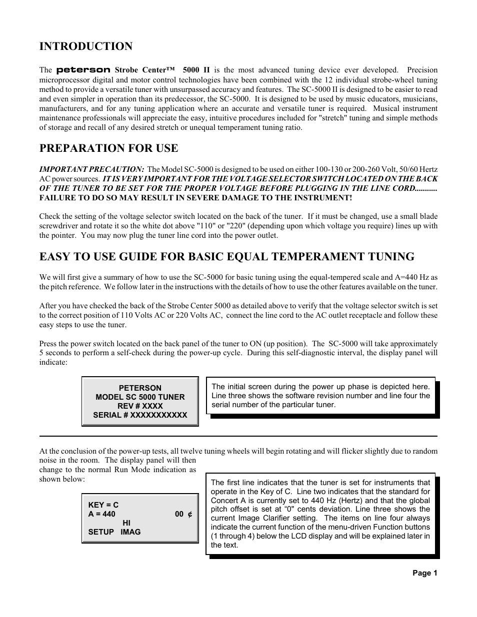 Introduction, Preparation for use, Peterson | Peterson Strobe Center 5000-II User Manual | Page 3 / 50