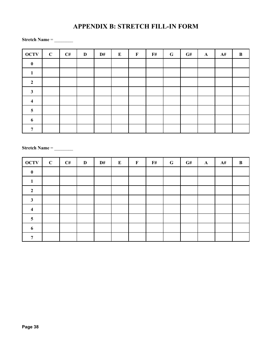 Appendix b: stretch fill-in form | Peterson Strobe Center 5000-II User Manual | Page 40 / 50