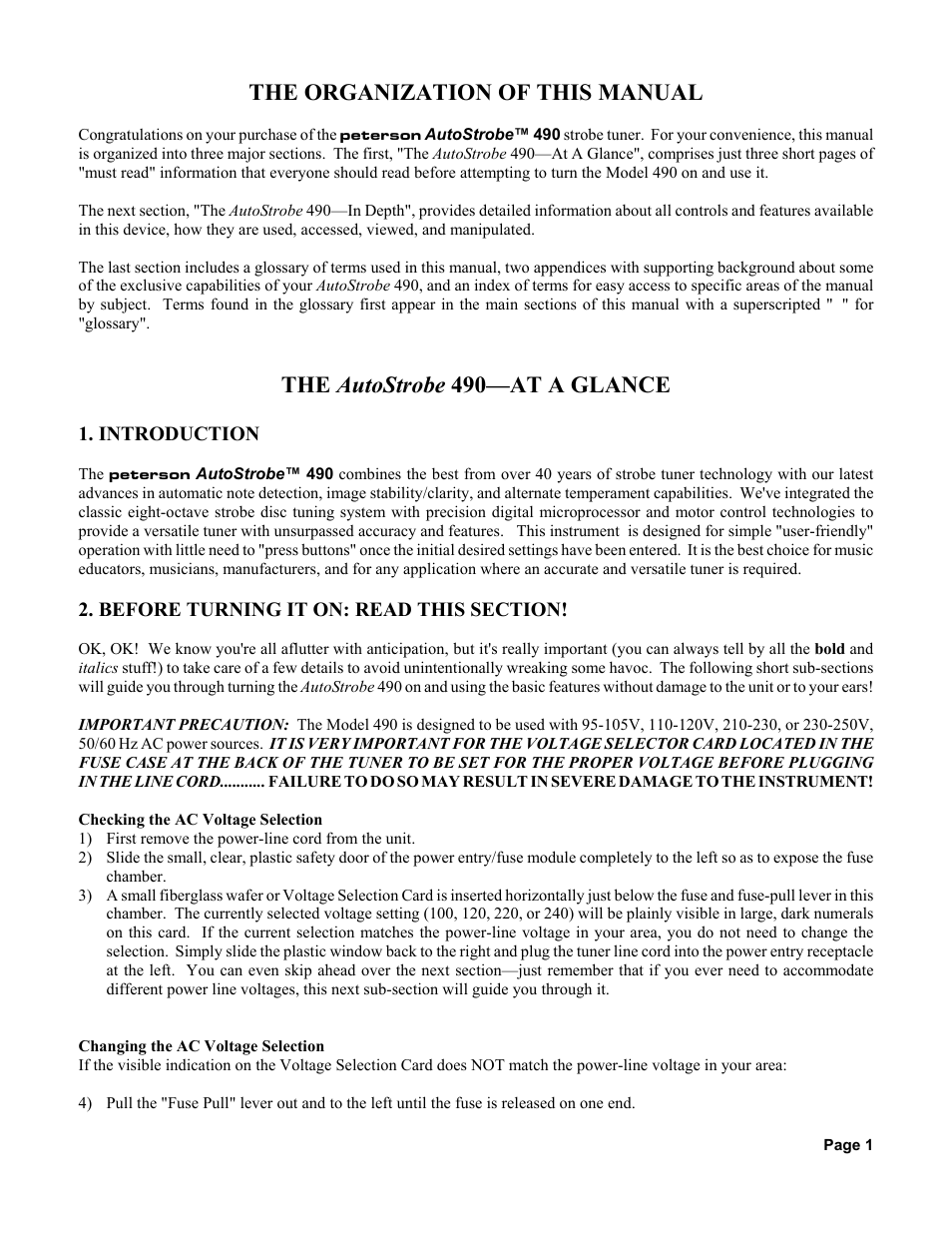 The organization of this manual, The autostrobe 490—at a glance | Peterson AutoStrobe 490 User Manual | Page 3 / 27