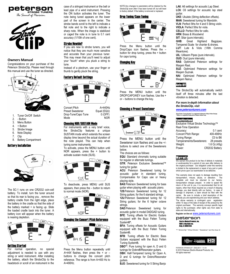 Peterson StroboClip User Manual | 1 page