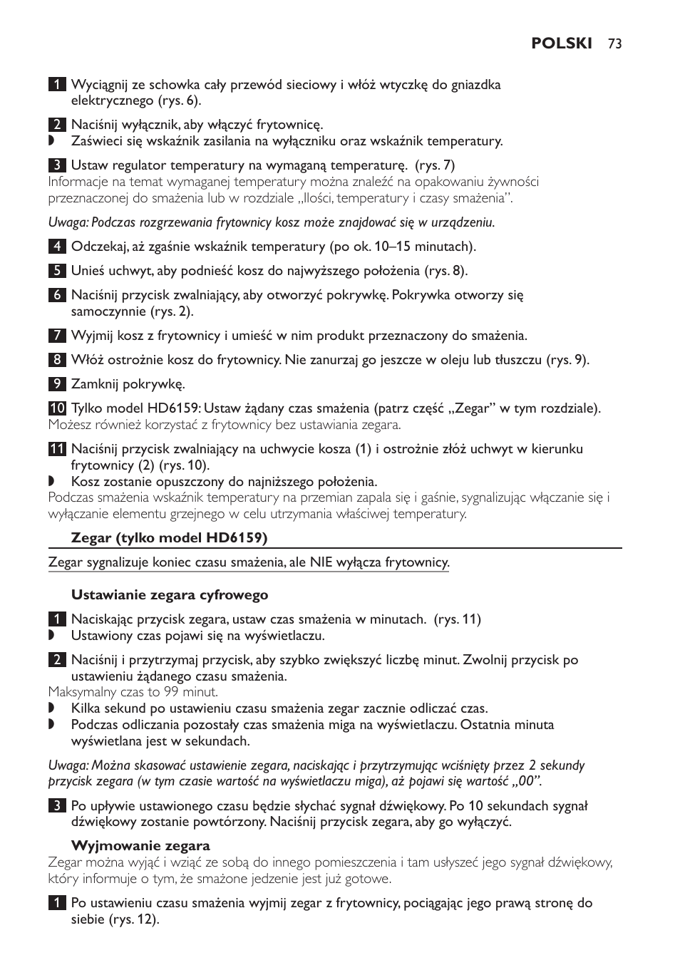 Zegar (tylko model hd6159), Ustawianie zegara cyfrowego, Wyjmowanie zegara | Philips HD6158 User Manual | Page 73 / 124