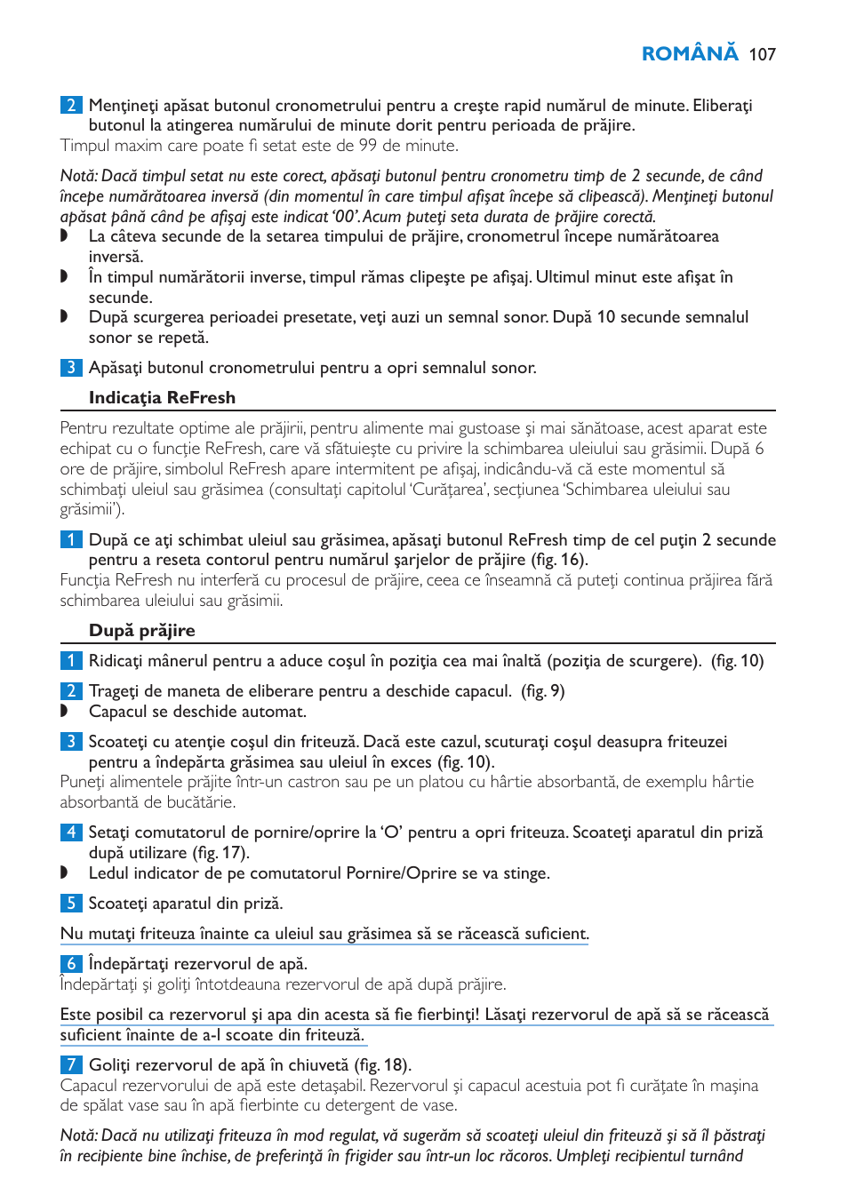 Indicaţia refresh, După prăjire | Philips HD6180 User Manual | Page 107 / 168