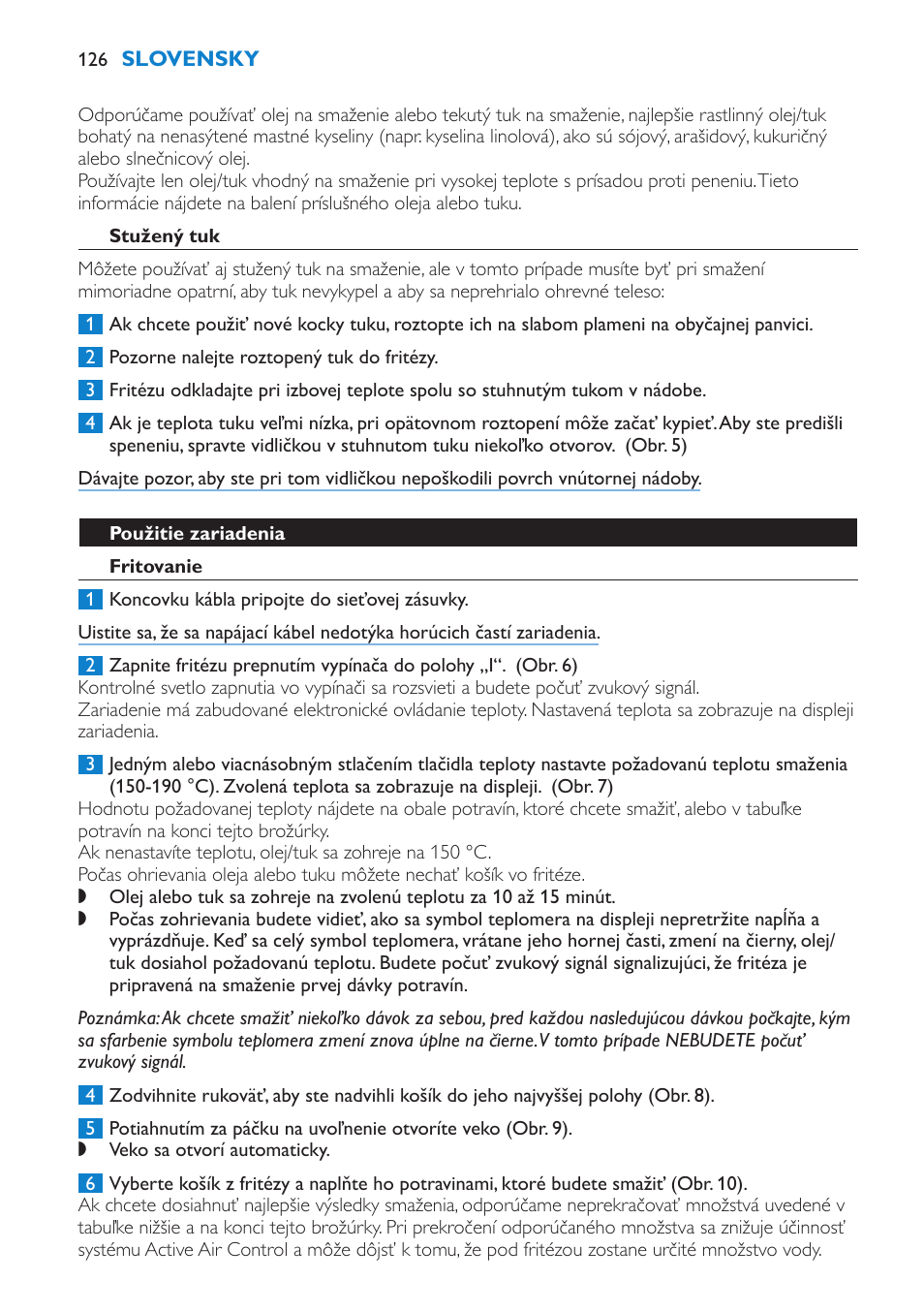 Stužený tuk, Použitie zariadenia, Fritovanie | Philips HD6180 User Manual | Page 126 / 168