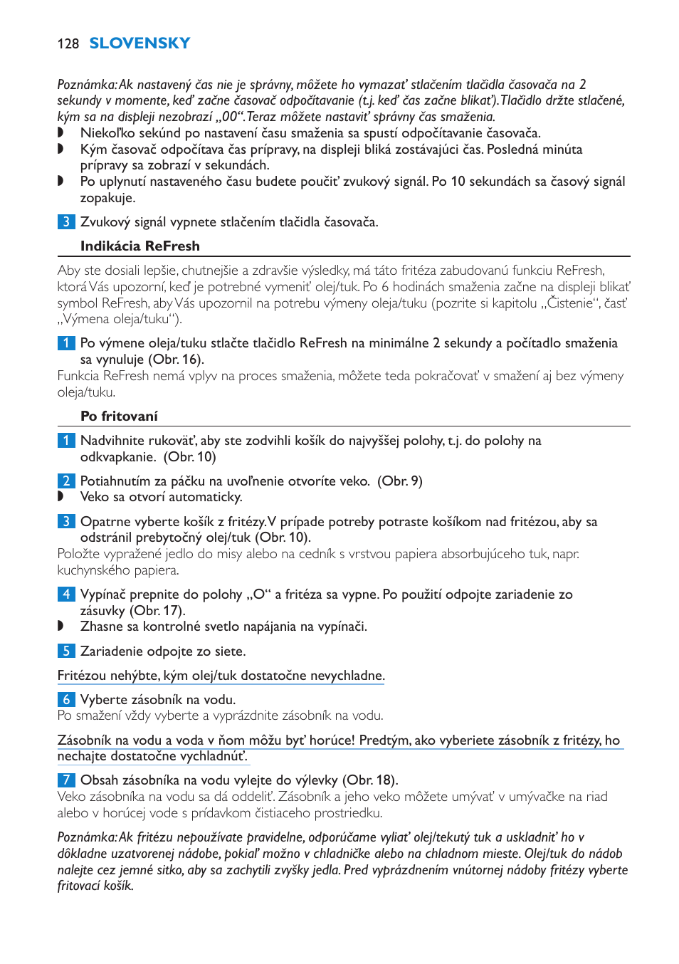 Indikácia refresh, Po fritovaní | Philips HD6180 User Manual | Page 128 / 168