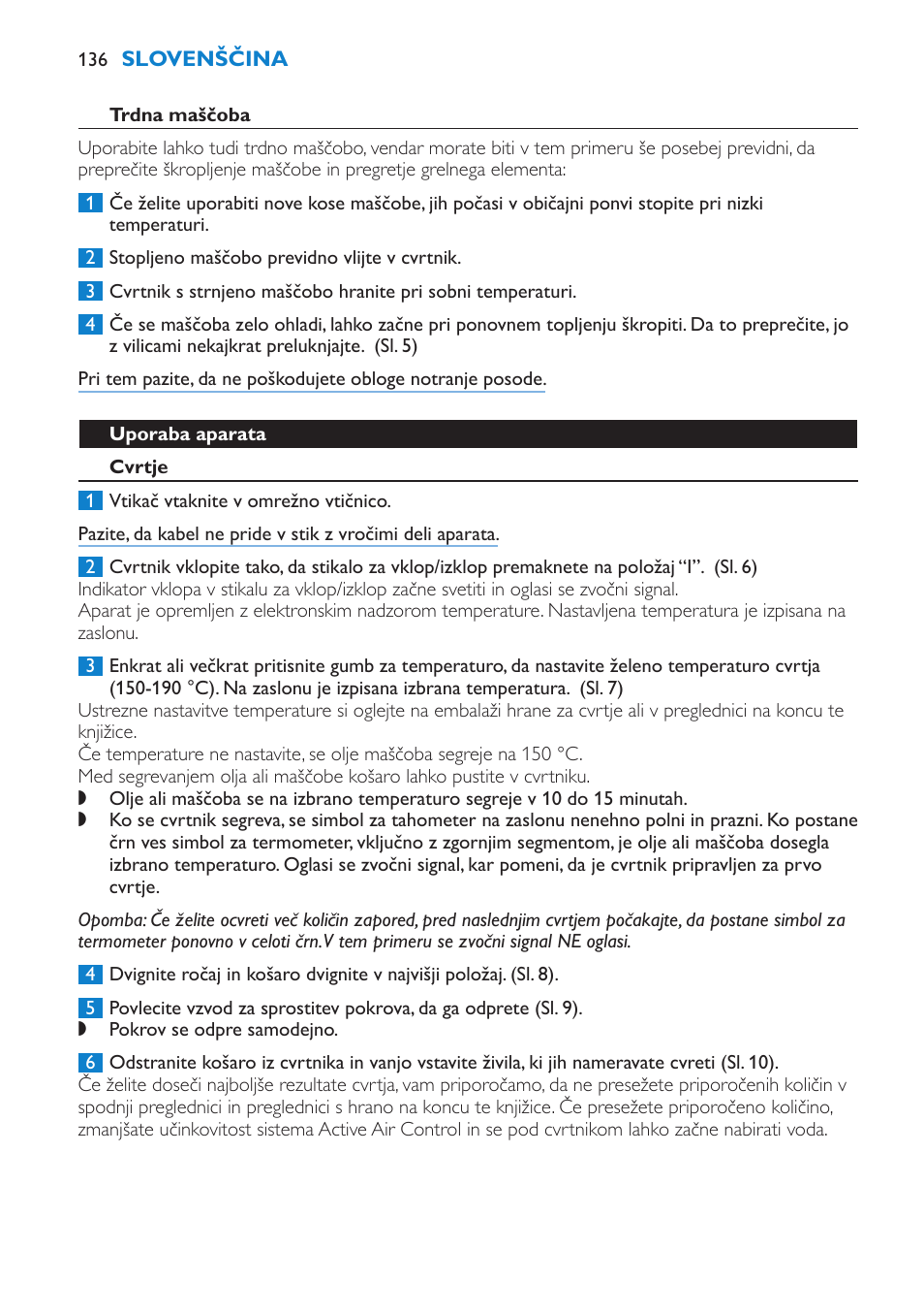 Trdna maščoba, Uporaba aparata, Cvrtje | Philips HD6180 User Manual | Page 136 / 168